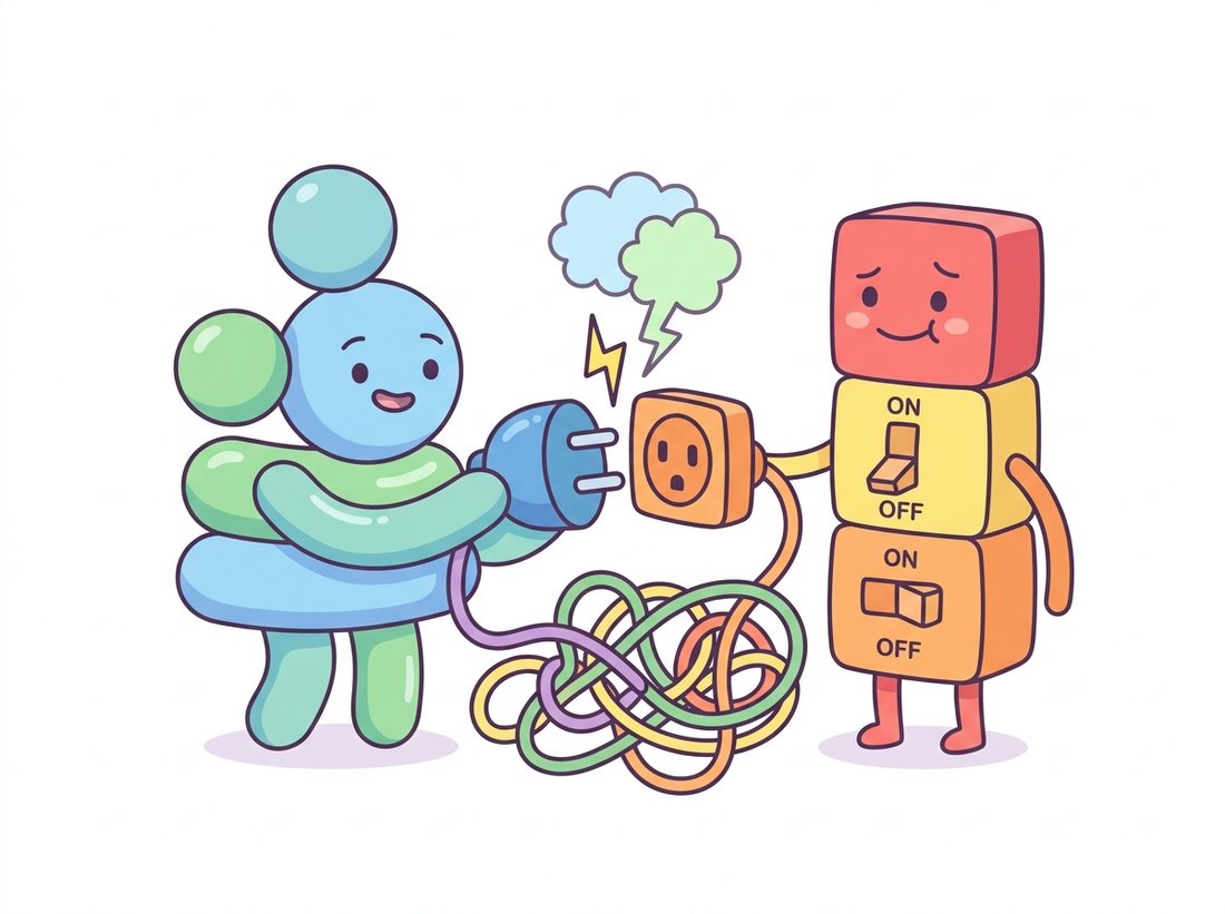 Two cartoon characters force a round float-shaped plug into a square binary-shaped socket; it sparks and produces a tangle of wrong wires, illustrating how pairing the L2 norm with binary descriptors, or Hamming with float descriptors, runs without error yet yields nonsense matches.